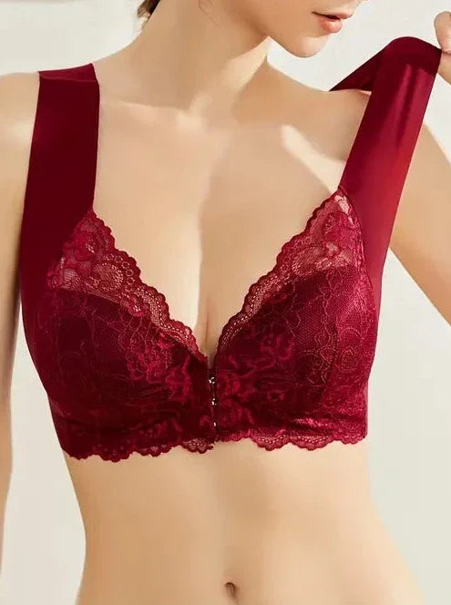 Lace Seamless Wirefree Push-up Pus size Full Coverage Bra Red