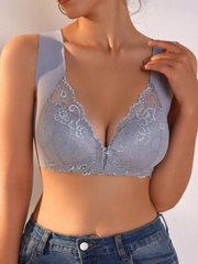Lace Seamless Wirefree Push-up Pus size Full Coverage Bra Gray