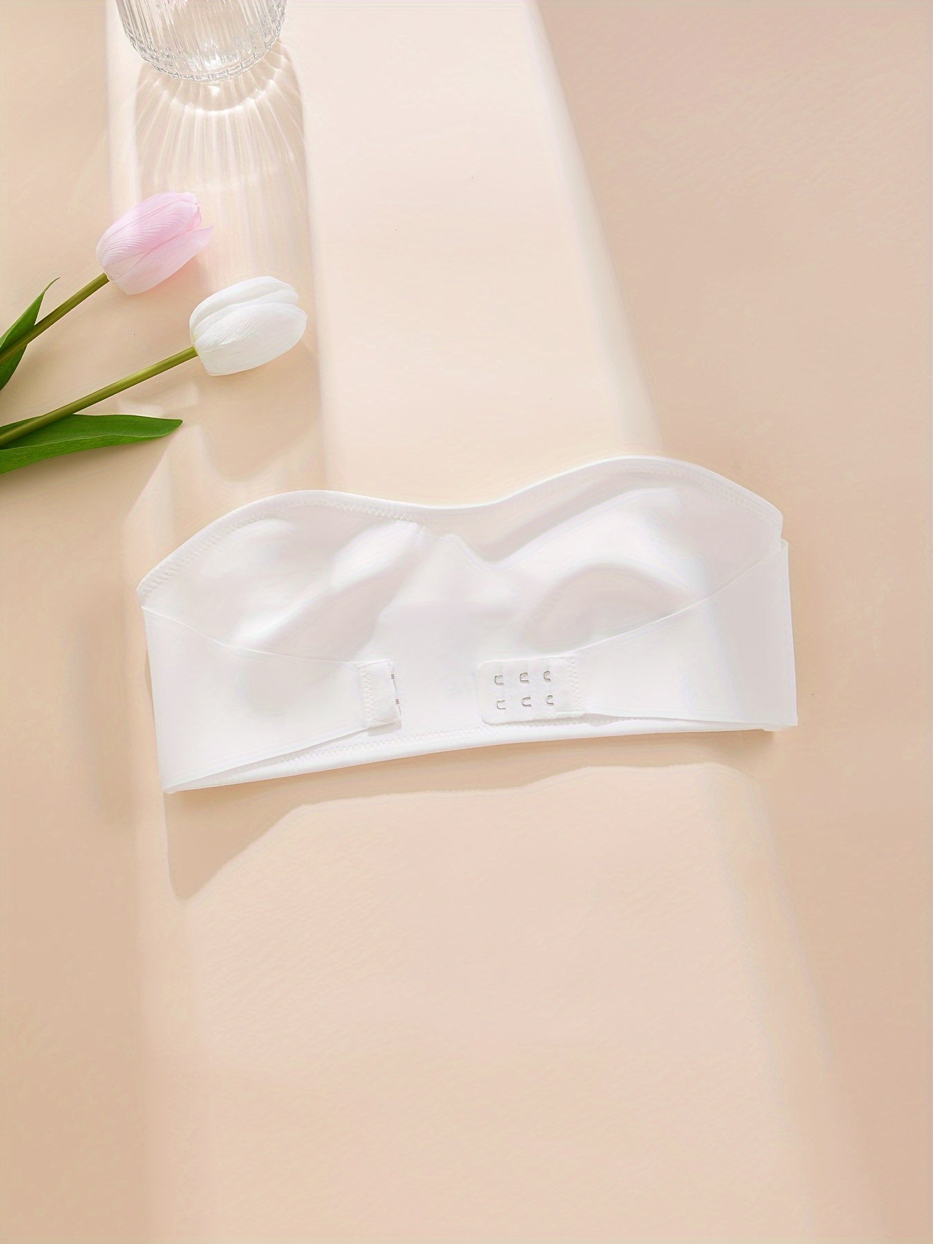 Simple Solid Front-Closure Hook And Eye Strapless Wireless Bra White