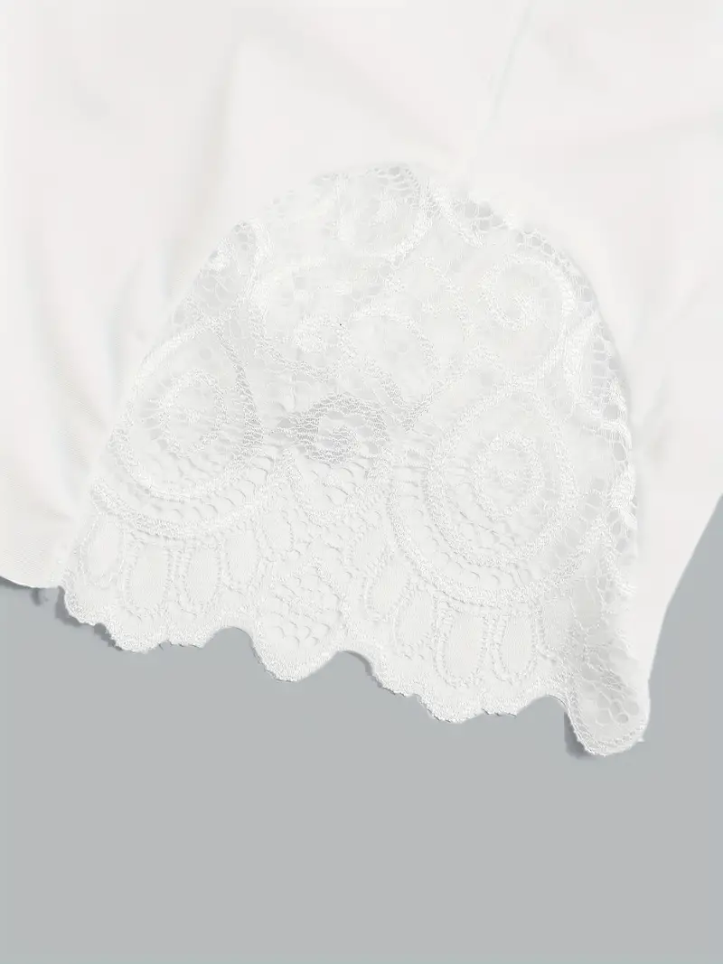 Contrast Lace Soft & Comfortable Scallop Trim Boyshort Panties White