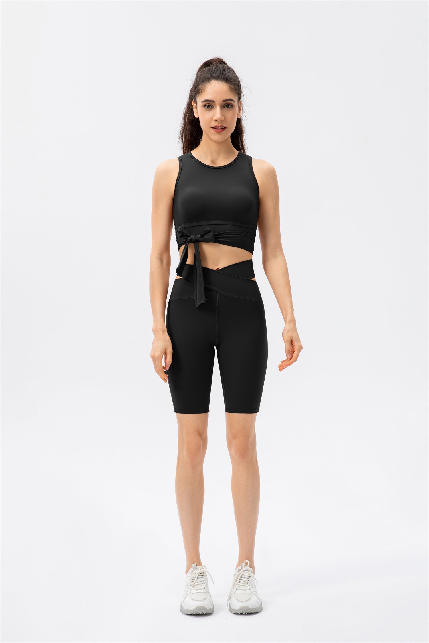 Crisscross Lace Up Workout Tank Top & Shorts Set