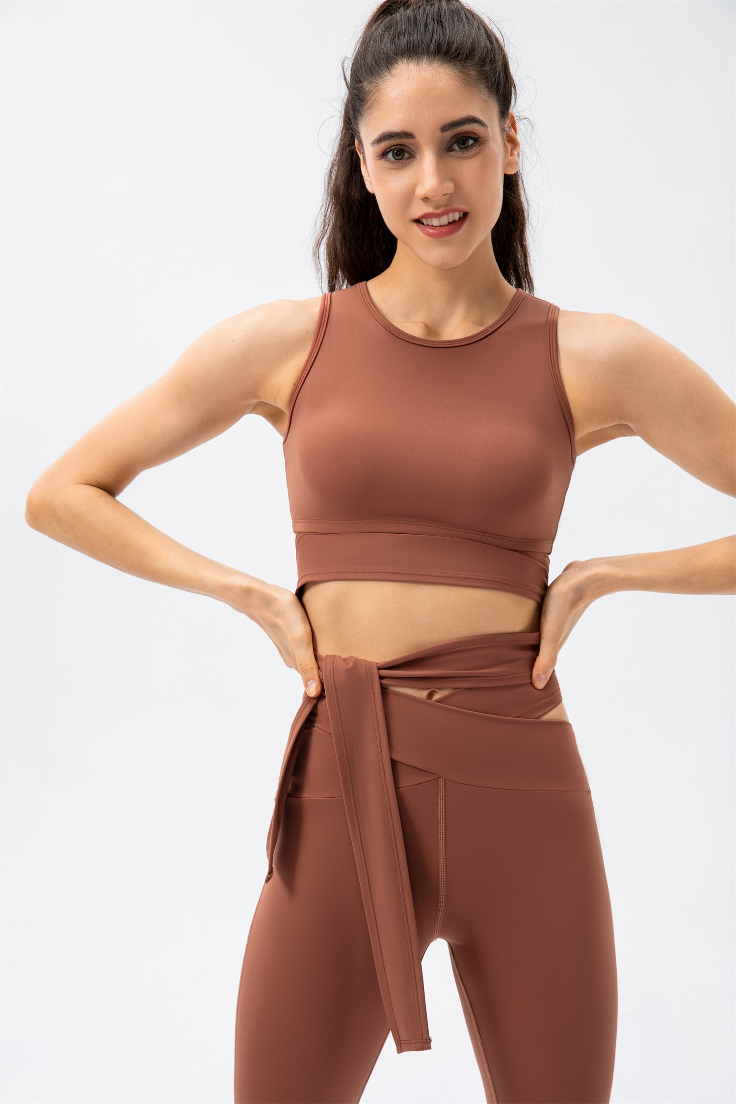 Crisscross Lace Up Workout Tank Top & Shorts Set