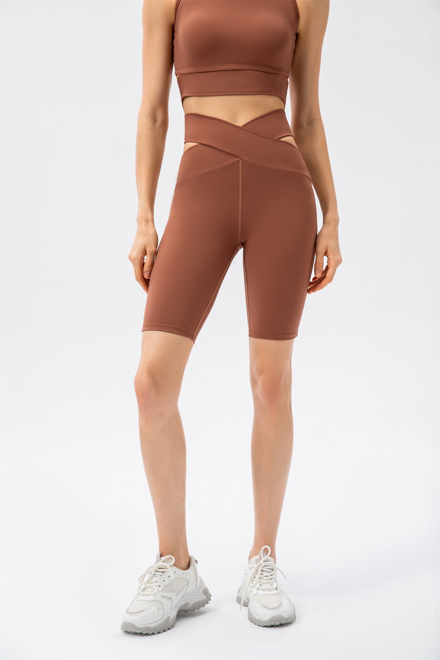 Crisscross Lace Up Workout Tank Top & Shorts Set