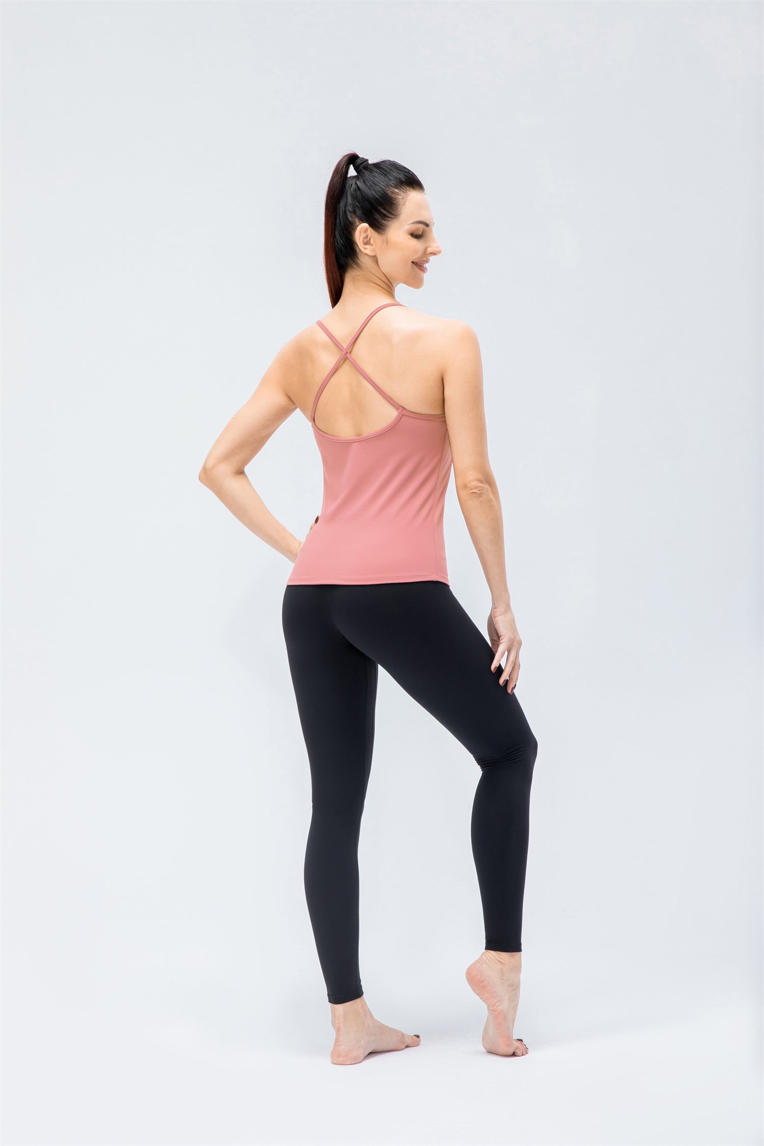Spaghetti Strap Ruched Crisscross Tank Top