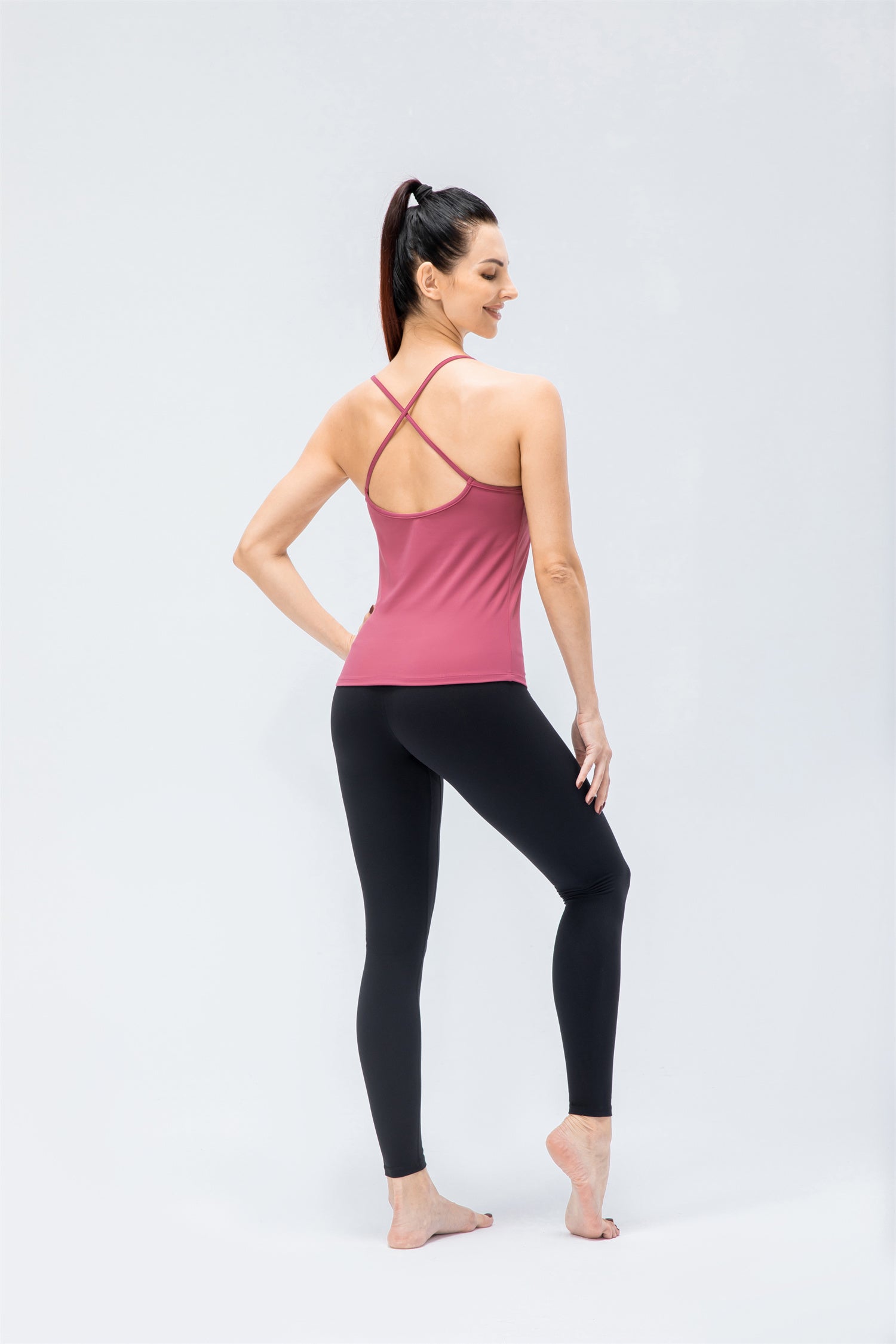 Spaghetti Strap Ruched Crisscross Tank Top