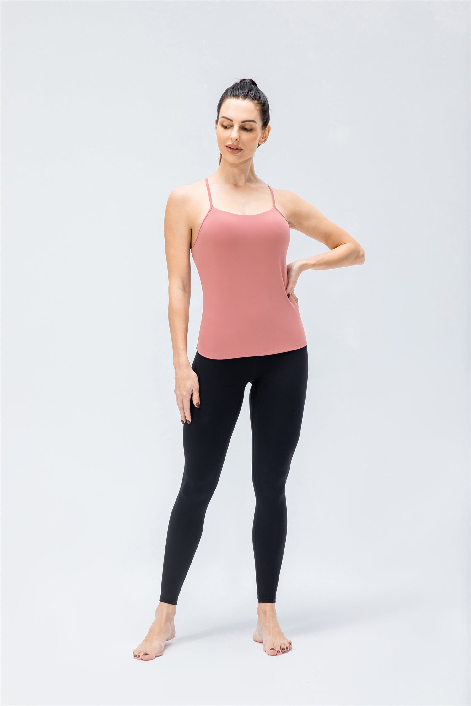 Spaghetti Strap Ruched Crisscross Tank Top