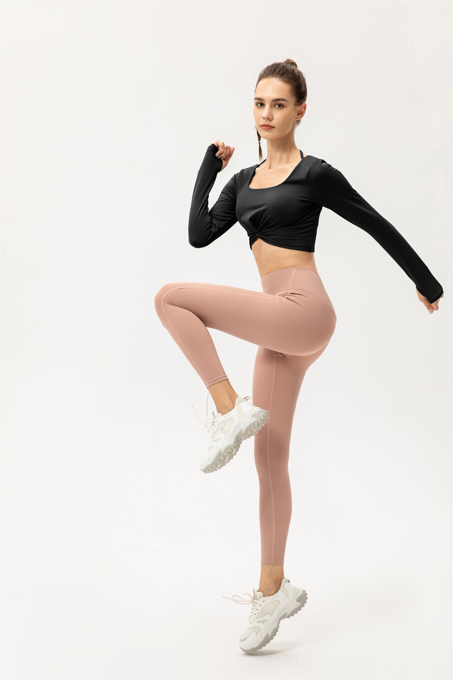 Thumb Hole Twisted Cropped Sports Top