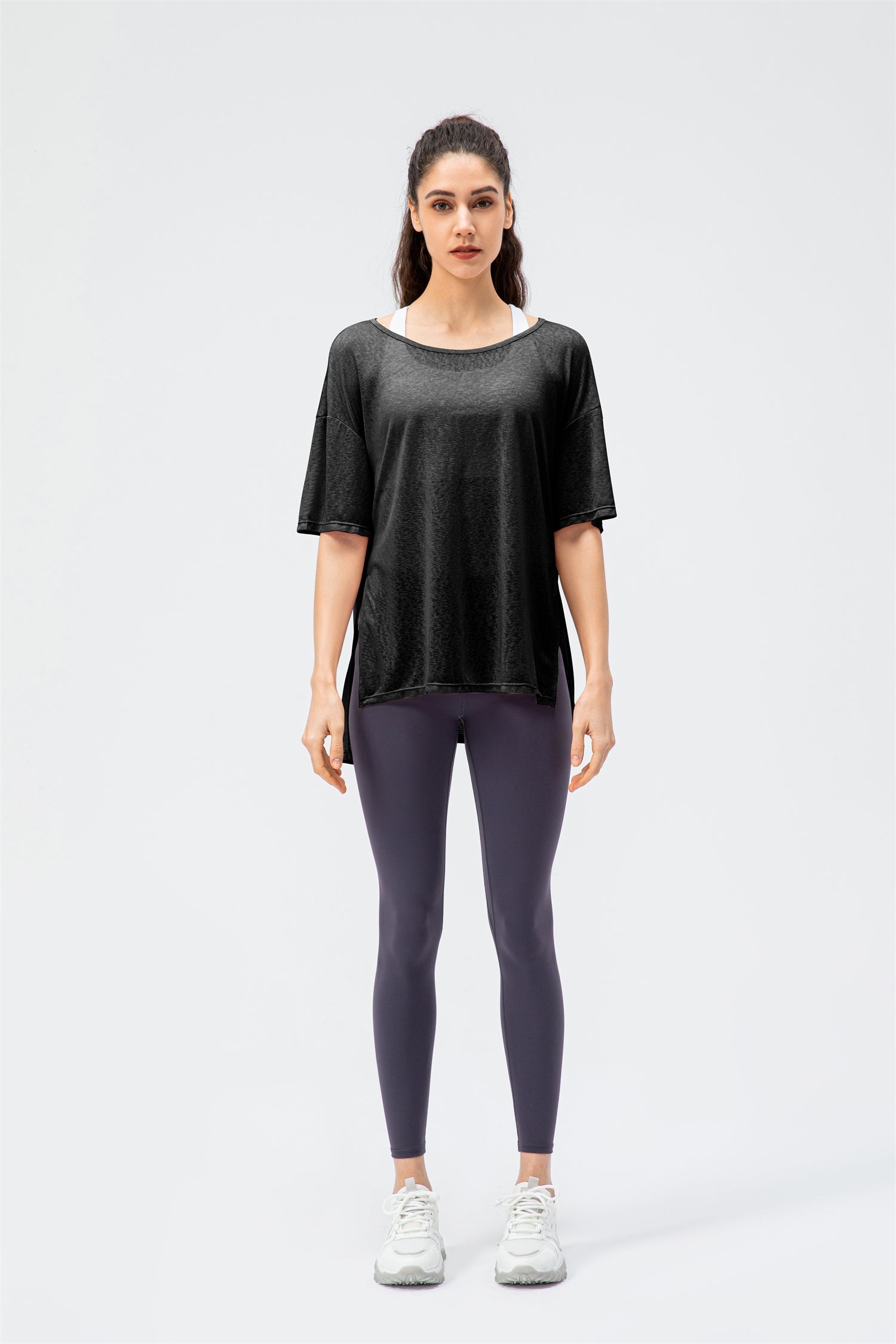 Crew Neck Double Slit Hem Sweatshirt