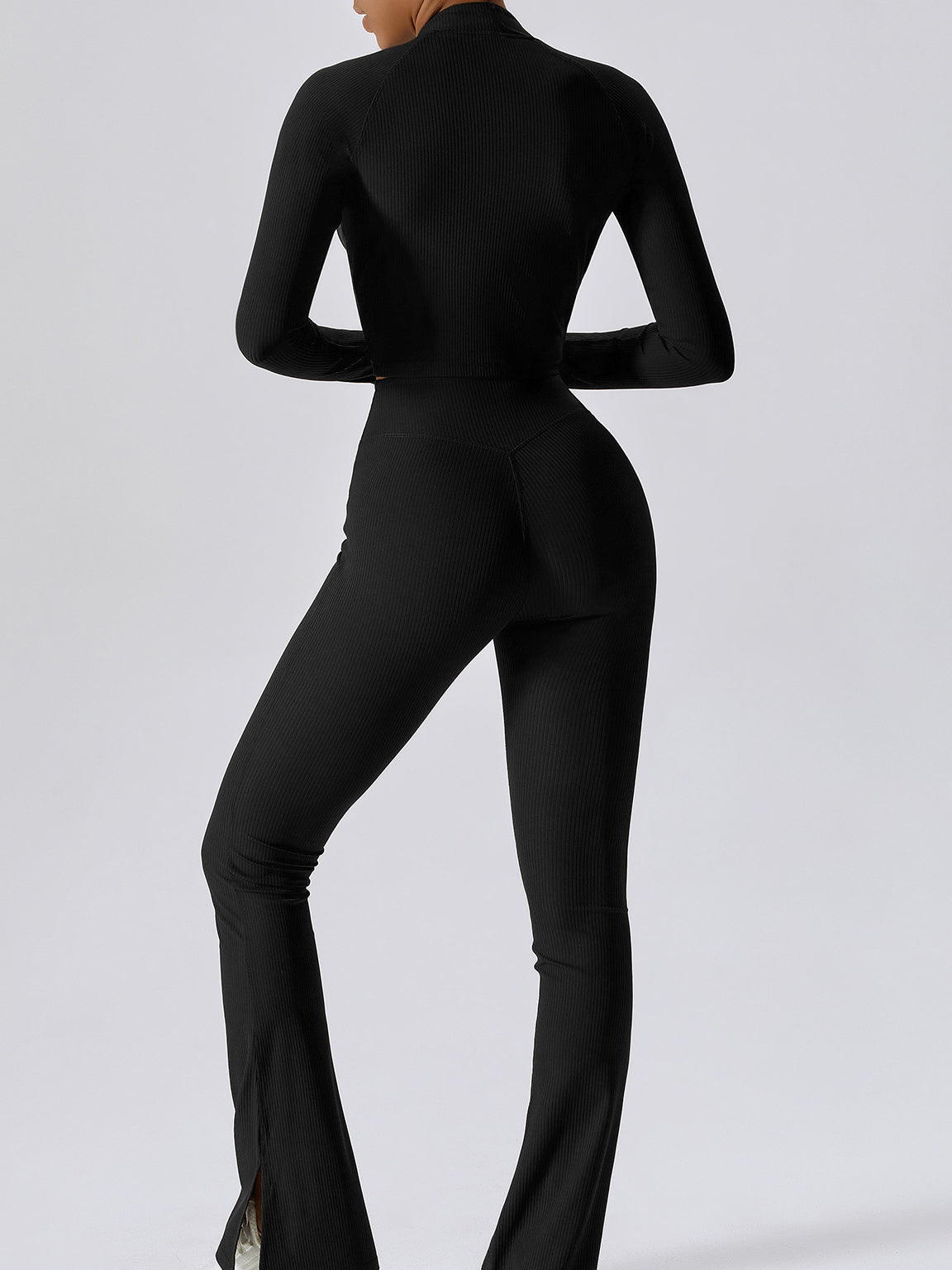 Long Sleee Zipper Rib Jacket