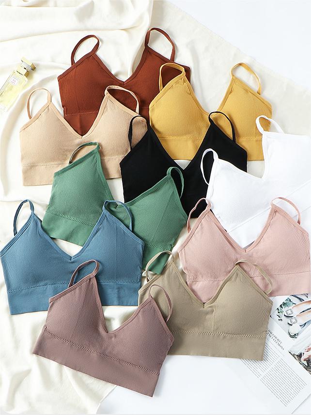 Smooth Comfortable French Triangle Cup Wireless Push-Up Bra & Underwear Set RosyBrown