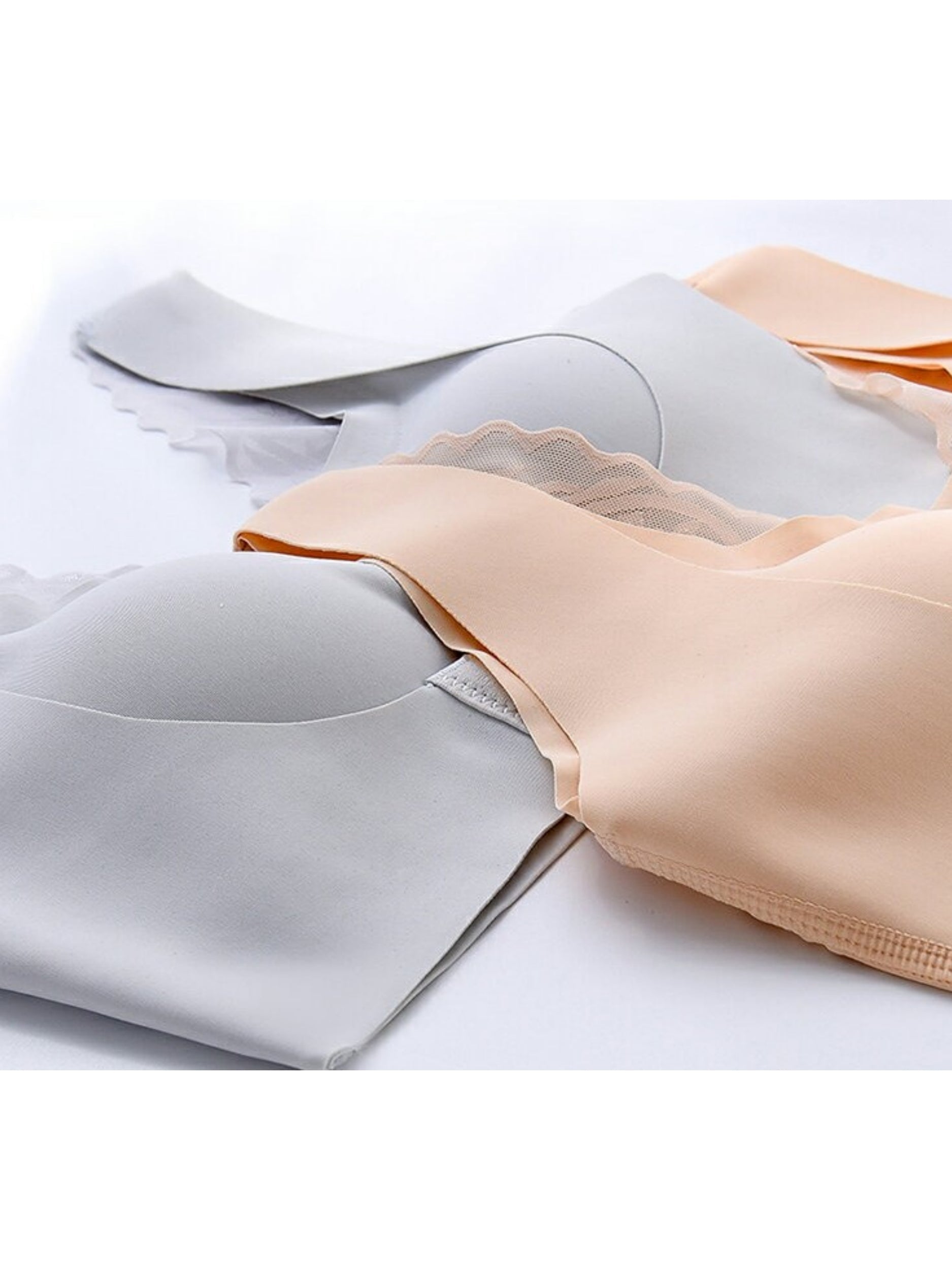 Front Closure Lace Seamless Wireless Bra Padded, Non-Slip, Beautiful Back, Large Sizes Ivory