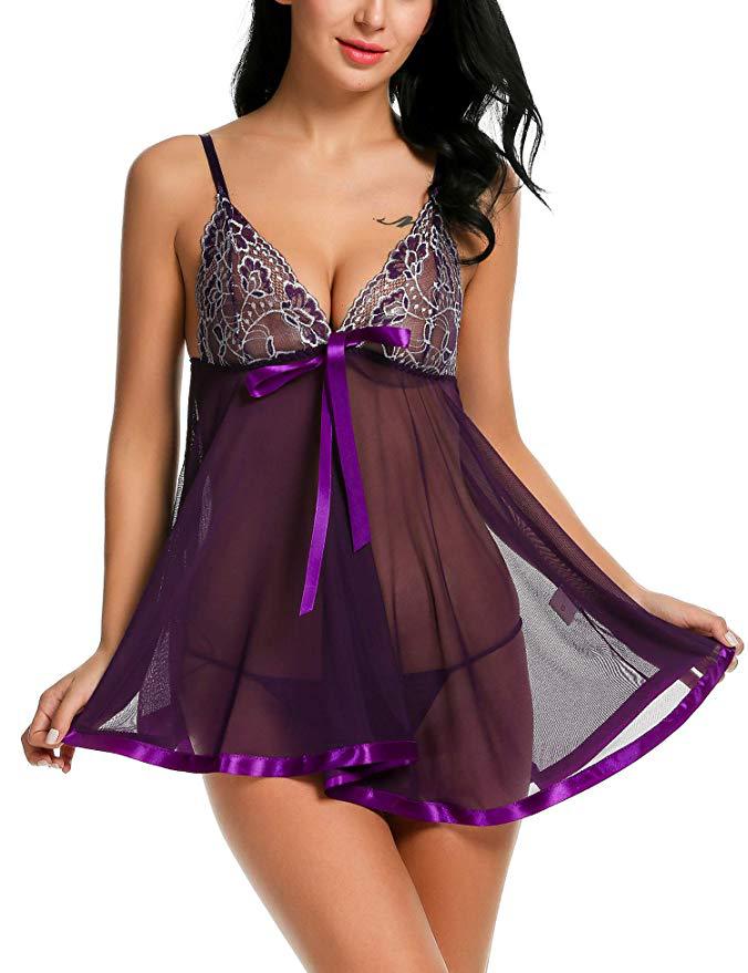 Avidlove Lingerie Lace Babydoll Strap Chemise Mesh Sleepwear Outfits