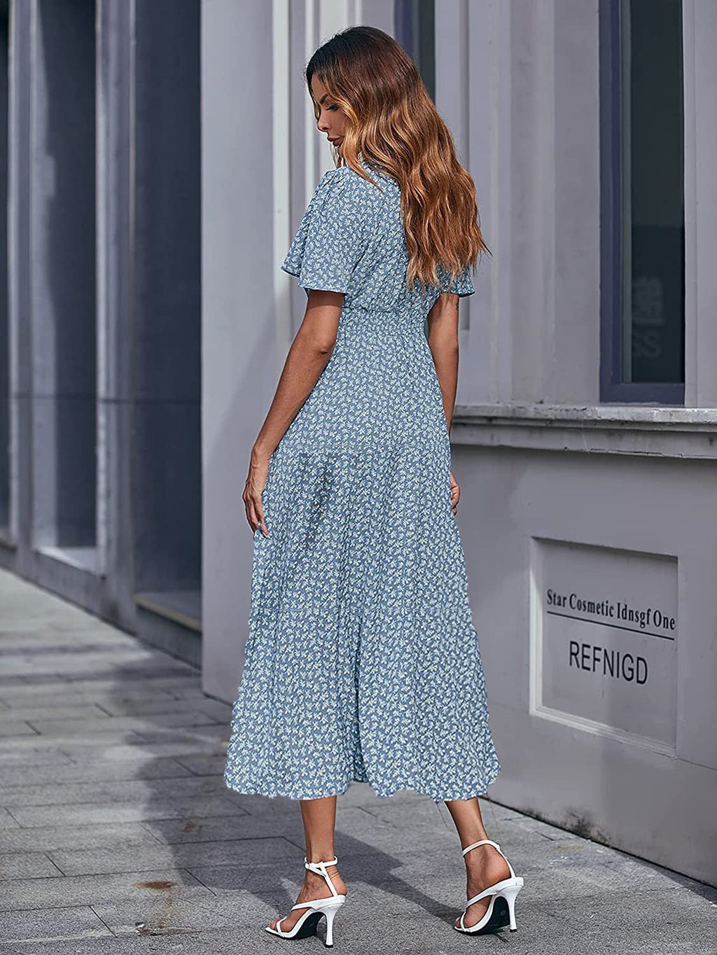 Dresses Women Casual Floral Print Dress O Neck Puff Sleeve Midi Dresses Summer Ladies Dress Vestidos