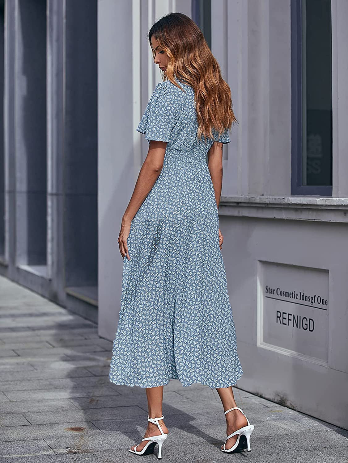Dresses Women Casual Floral Print Dress O Neck Puff Sleeve Midi Dresses Summer Ladies Dress Vestidos