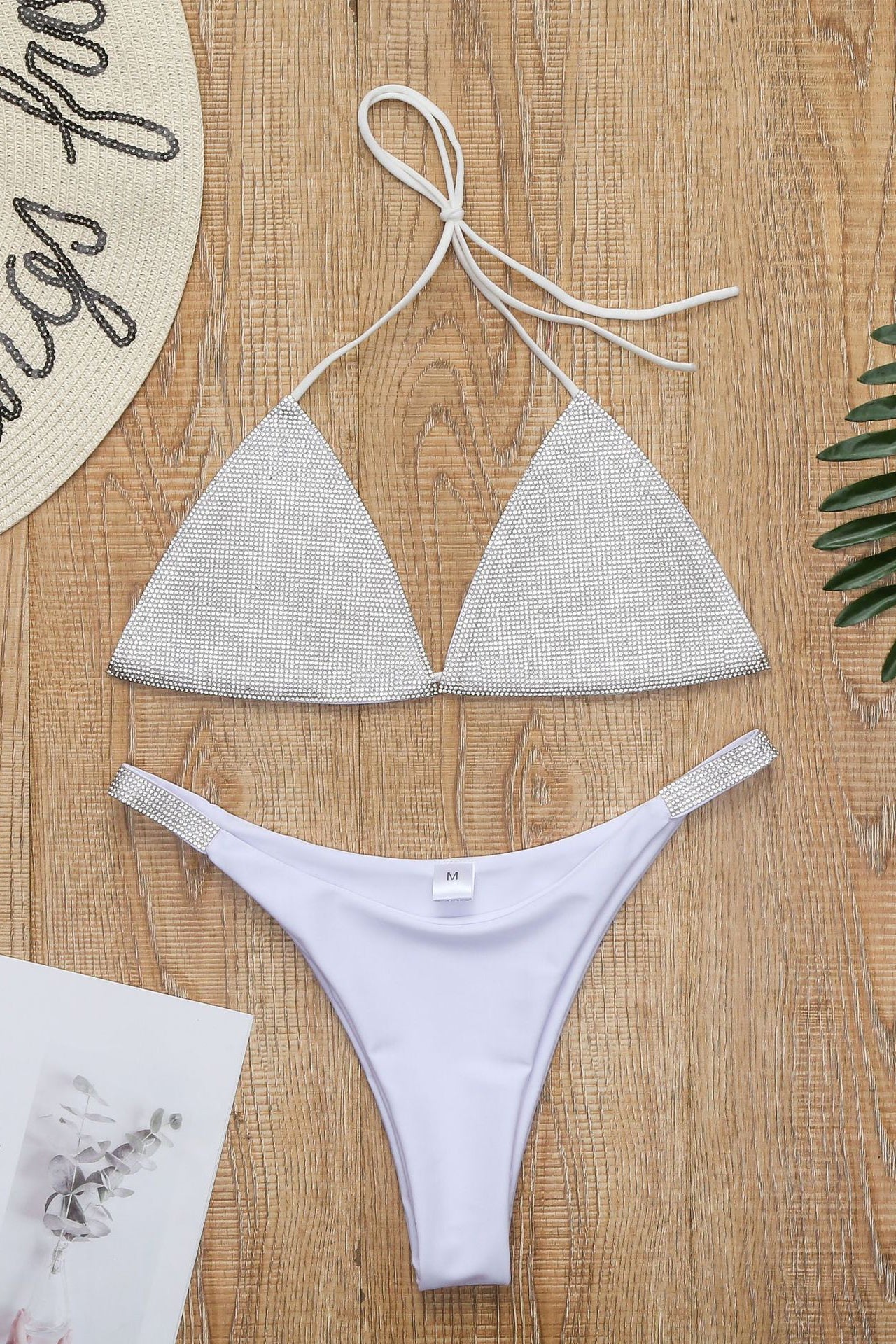 Sparkling Rhinestone Suspender Briefs Bikini