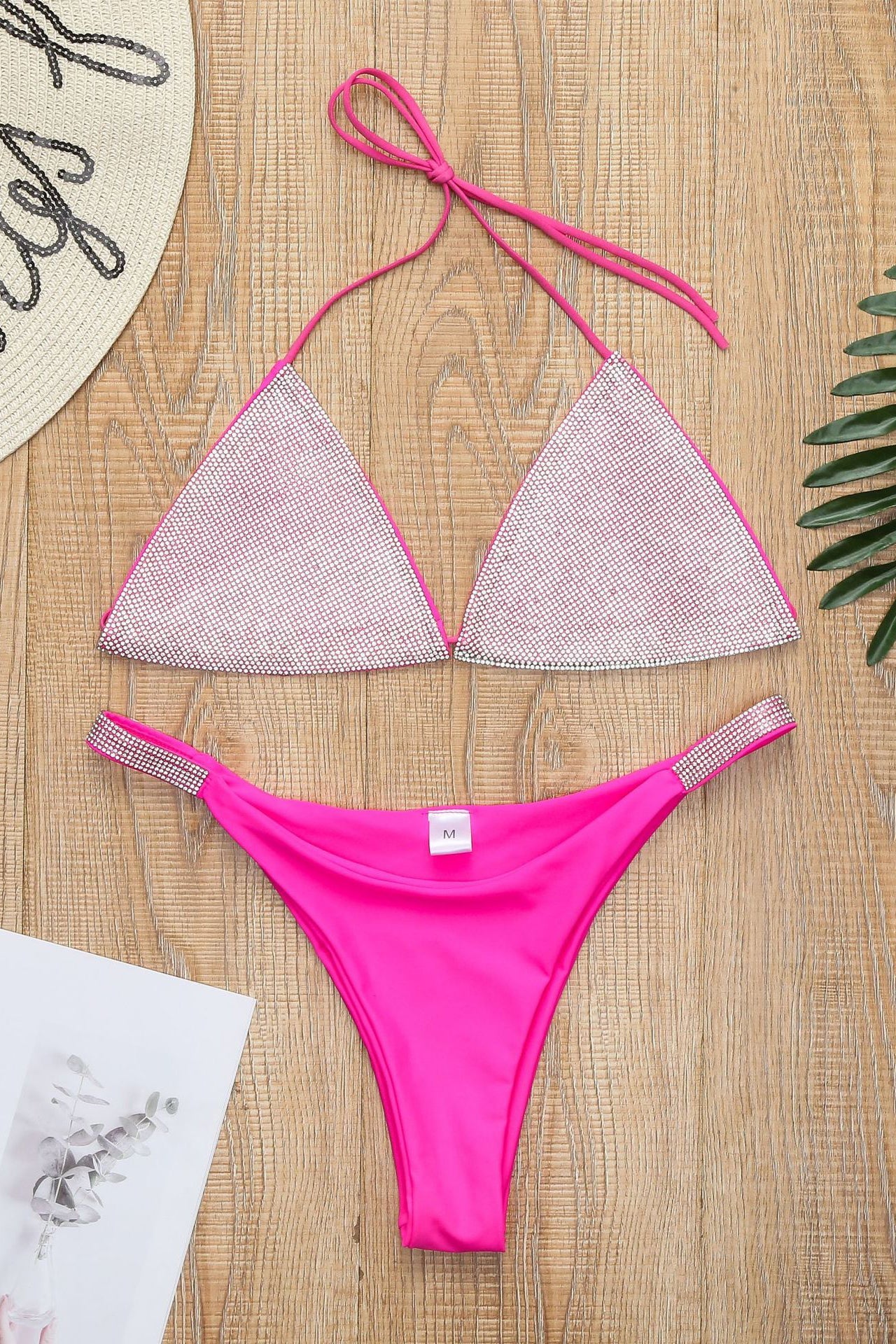 Sparkling Rhinestone Suspender Briefs Bikini
