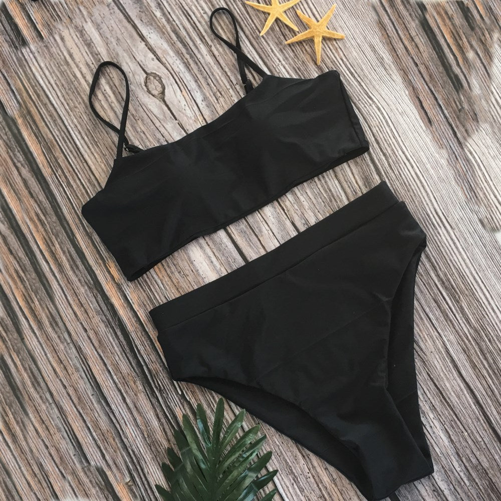 Darkgoldenrod Teal Contrast High Waisted Bikini Bottom