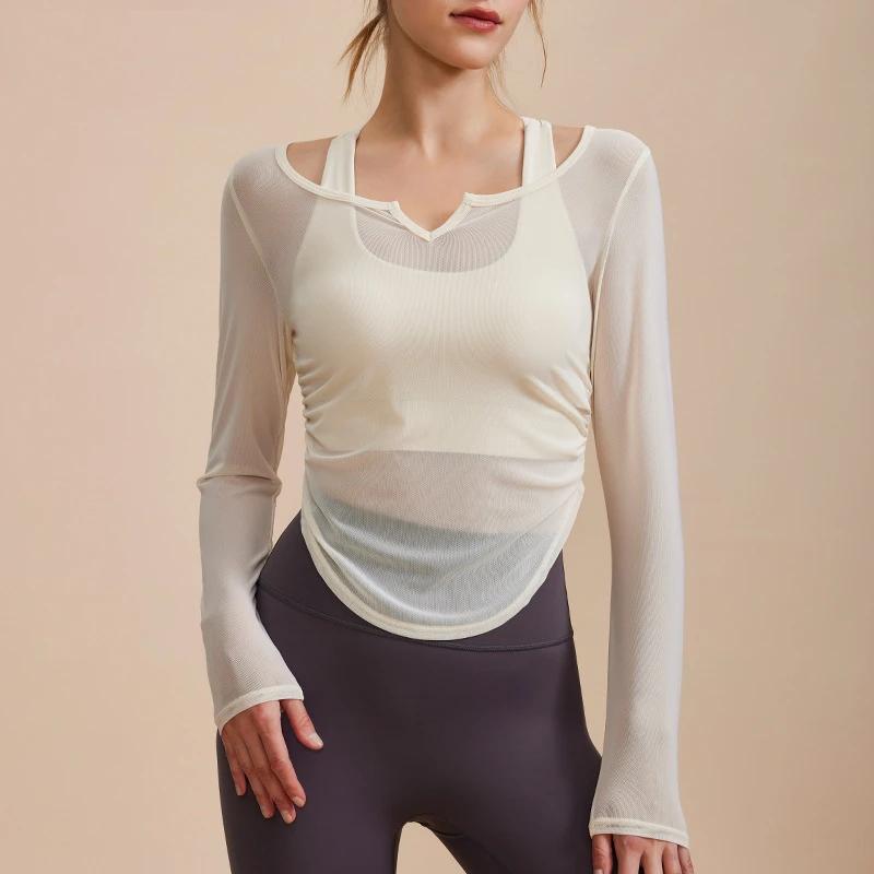 V Neck Thin Mesh Women's Fitness Top