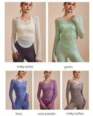 V Neck Thin Mesh Women's Fitness Top