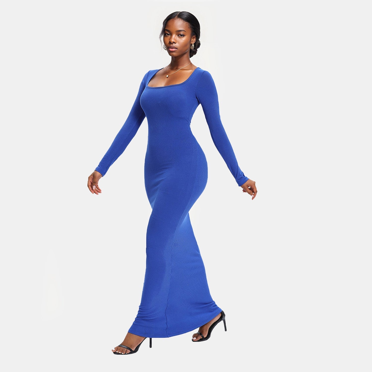 Built-In Shaper Long Sleeve Square Neck Maxi Dress