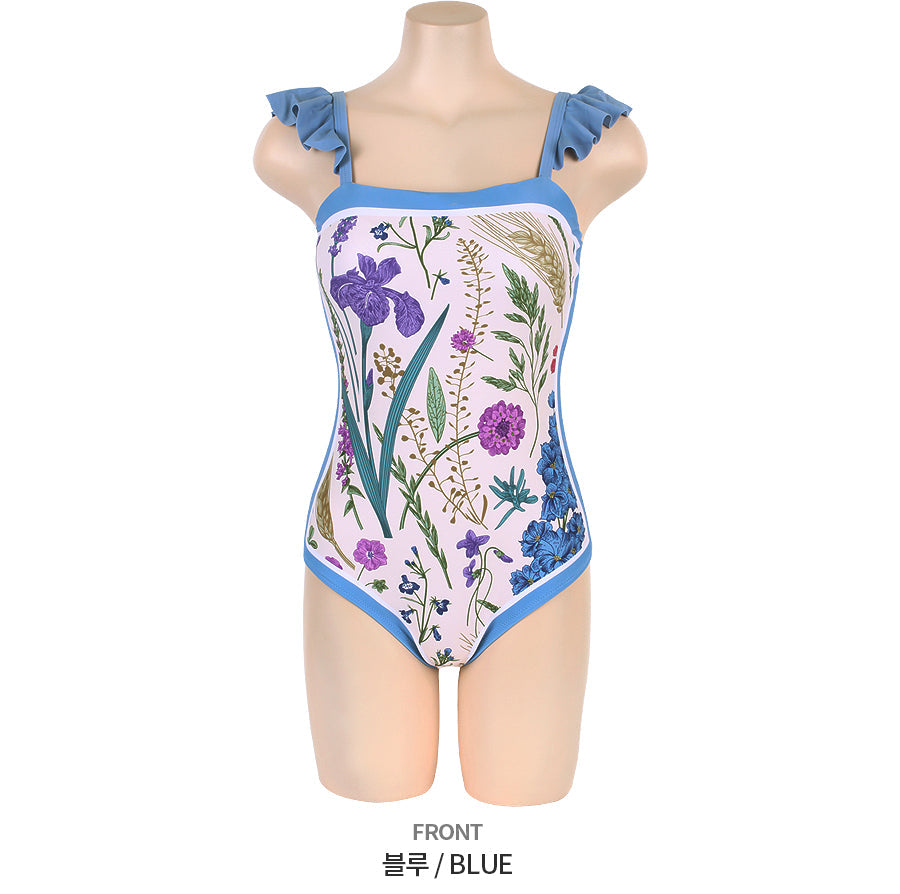 FLORAL PRINT ONE-PIECE SWIMSUIT - Blue