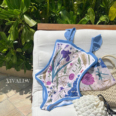 FLORAL PRINT ONE-PIECE SWIMSUIT - Blue