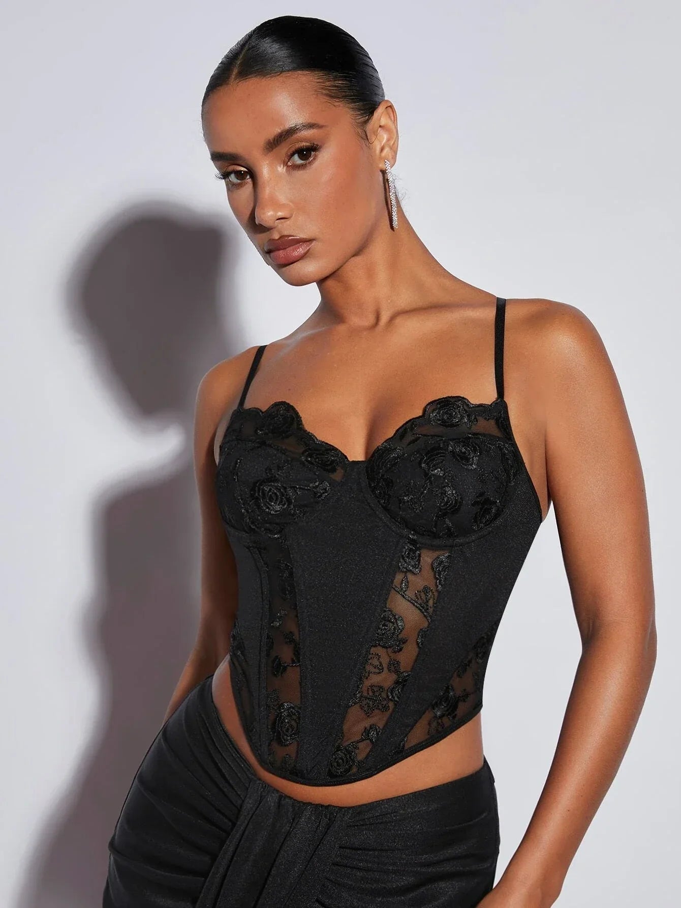 Contrast Mesh Bustier Cami Top