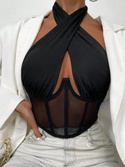 Mesh Insert Halter Corset Top