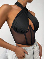 Mesh Insert Halter Corset Top