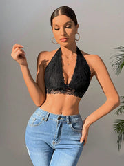 Sexy Triangle Cup Lace Wireless Bralette Black
