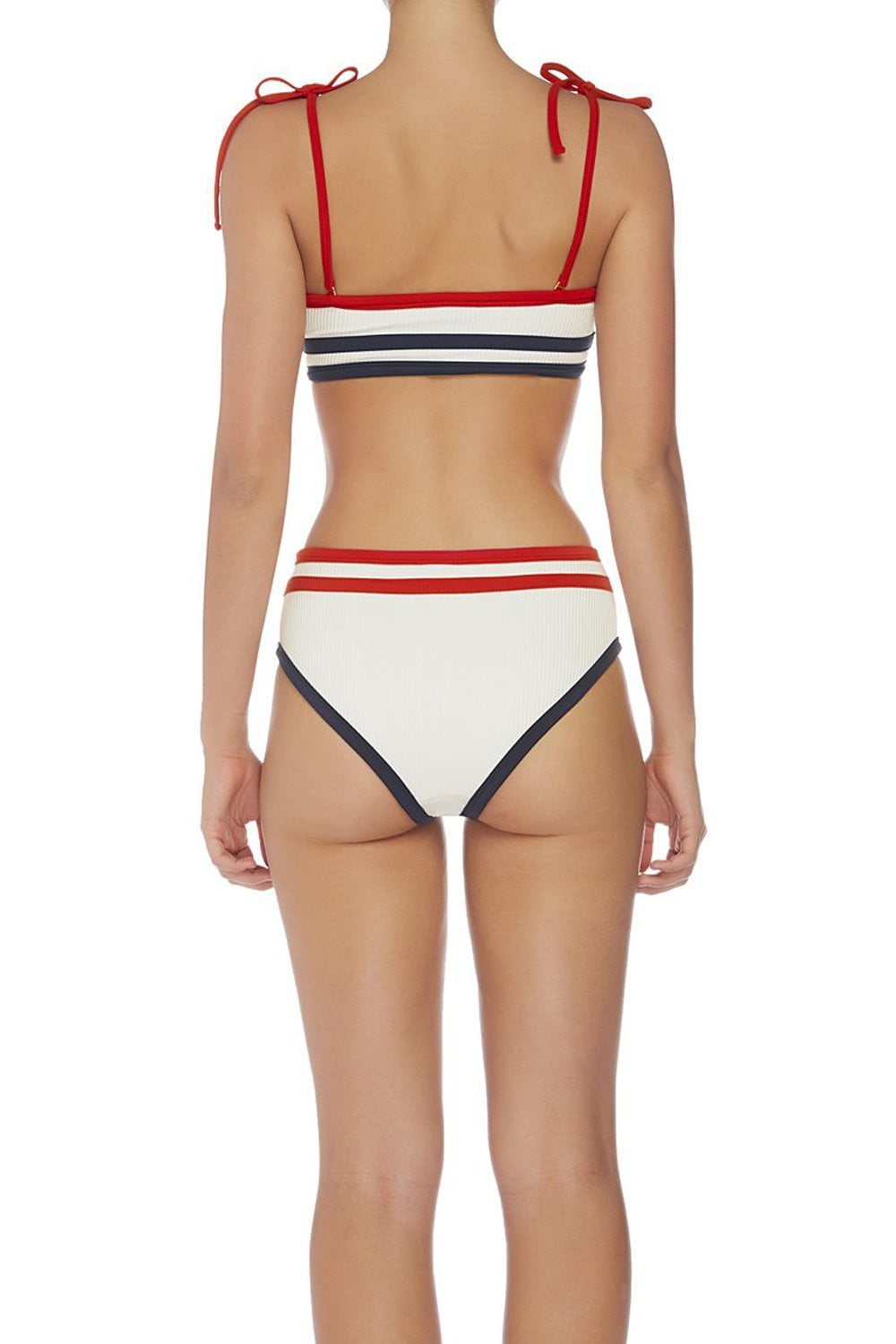 Red Black Striped High Waisted Ribbed Bikini Bottom