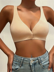 Deep V Minimizer Front Closure Push-up Wireless Bra Bra Cornsilk