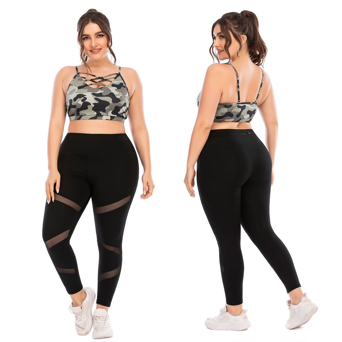 Plus Size Two Piece Printing Yoga Set