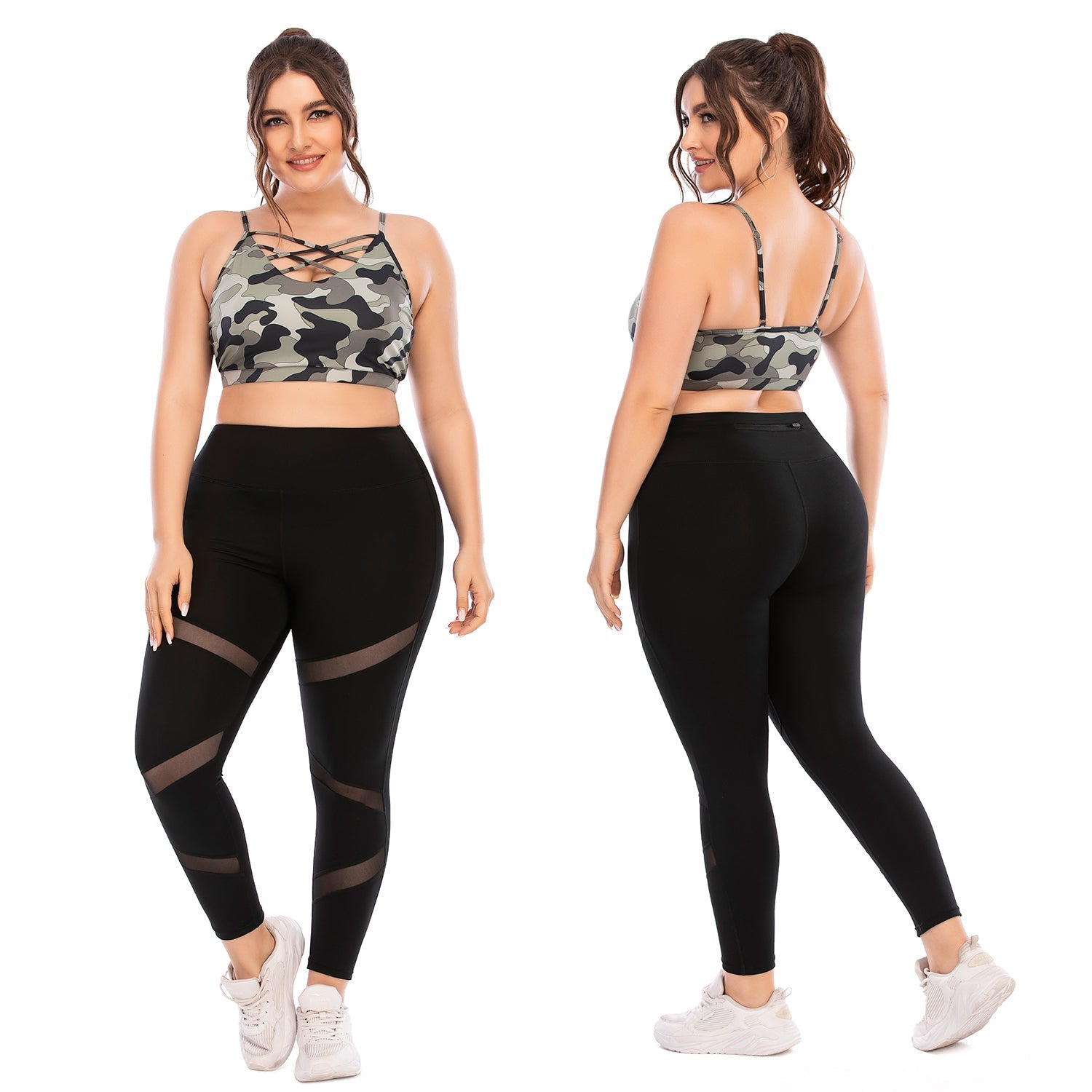 Plus Size Two Piece Printing Yoga Set