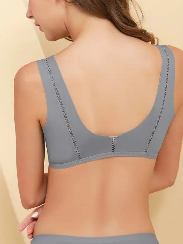 Front Closure Wide Strap Push-Up Wireless Bra CadetBlue