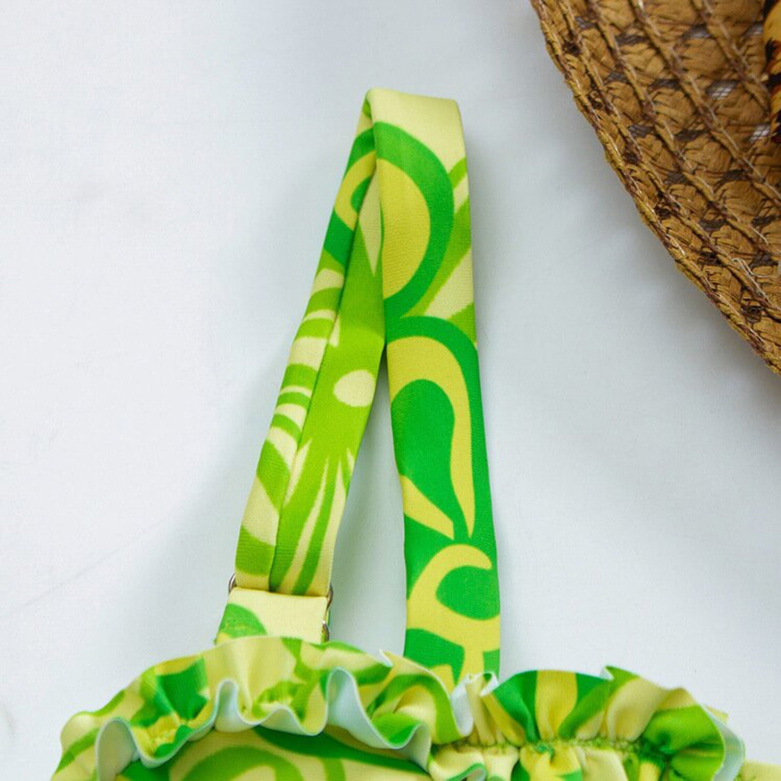 Green Floral Ruffled Balconette Underwired Bikini Top