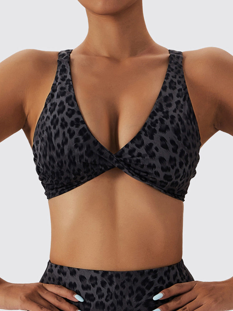 Leopard Twist Cross Back Yoga Bra