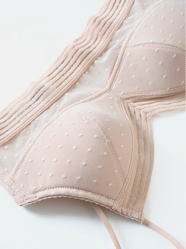 Backless Strapless Bra Push Up Plus Size Women Bralette Wireless Lace Thin Dots