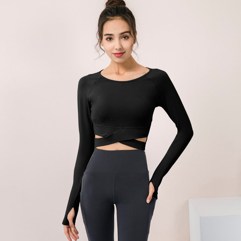 Round Neck Long Sleeve Cropped Sports Top