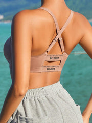 Cross Back Letter Print Wireless Bralette Pink