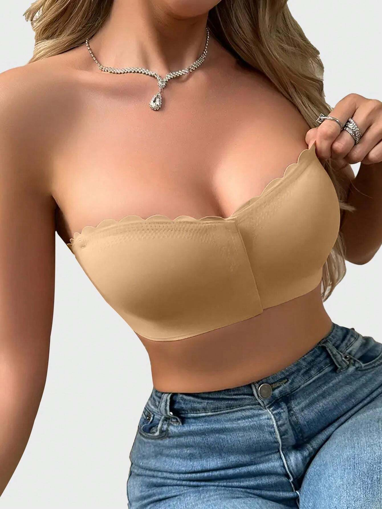 Front Closure Wireless Strapless Bra Beige
