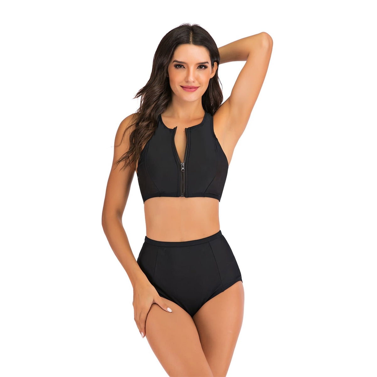 Two Piece Swimsuit Crop Top High Waisted Bikini Bottom