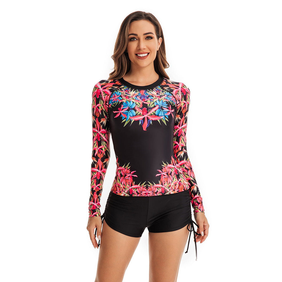 Rash Guard Long Sleeve Retro Printed Swimsuit