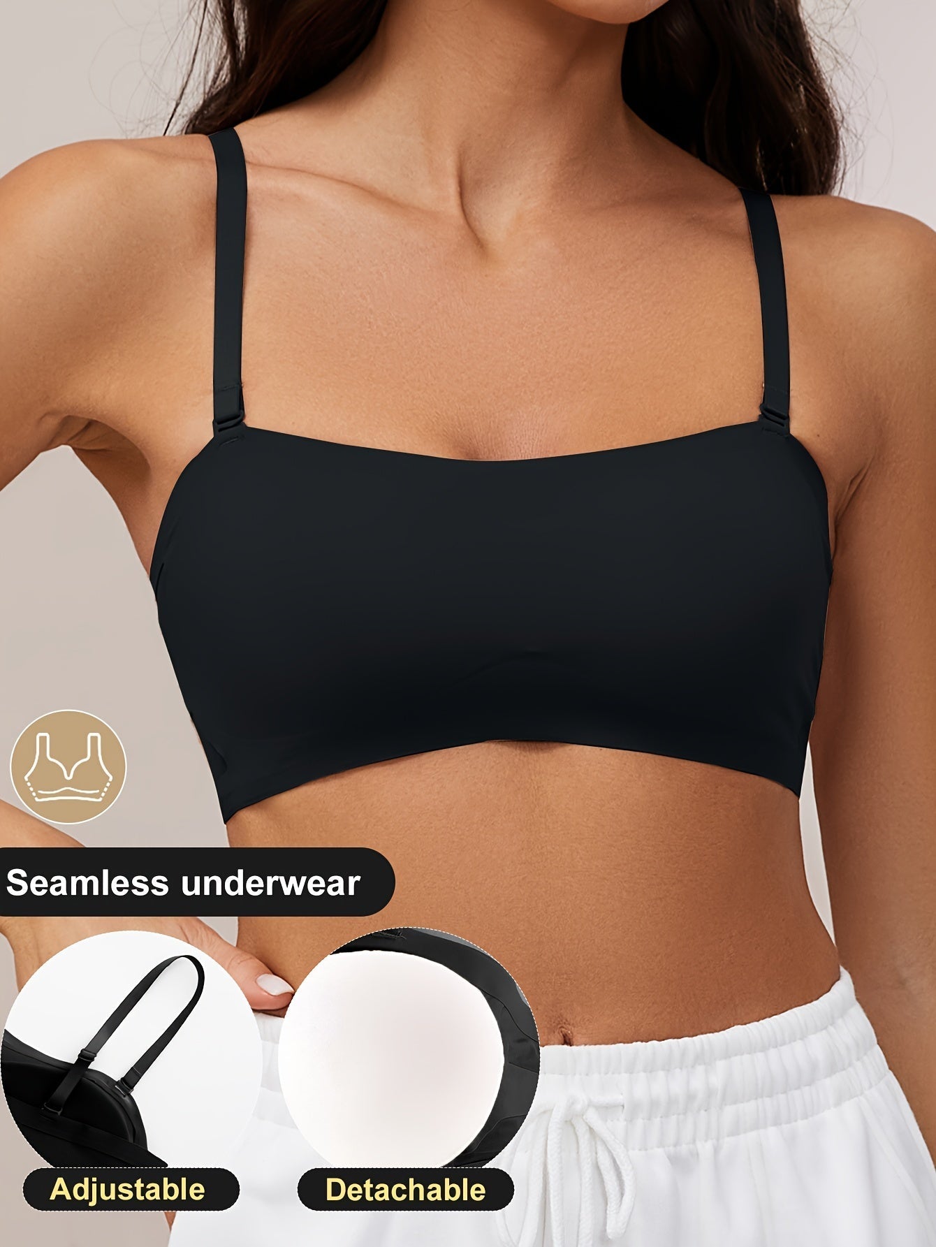 Seamless One-piece Glossy Thin Push-up Anti-Sagging Bra Black