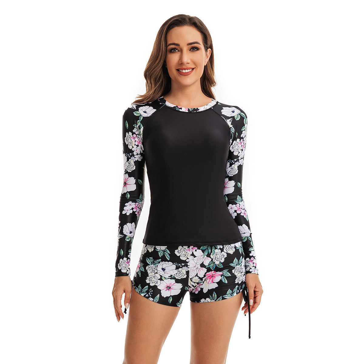 Floral Printed Rash Guard Swimsuit 2 Piece