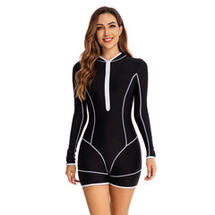 One Piece Long Sleeve Boyshorts Rash Guard Zipper Swimsuit