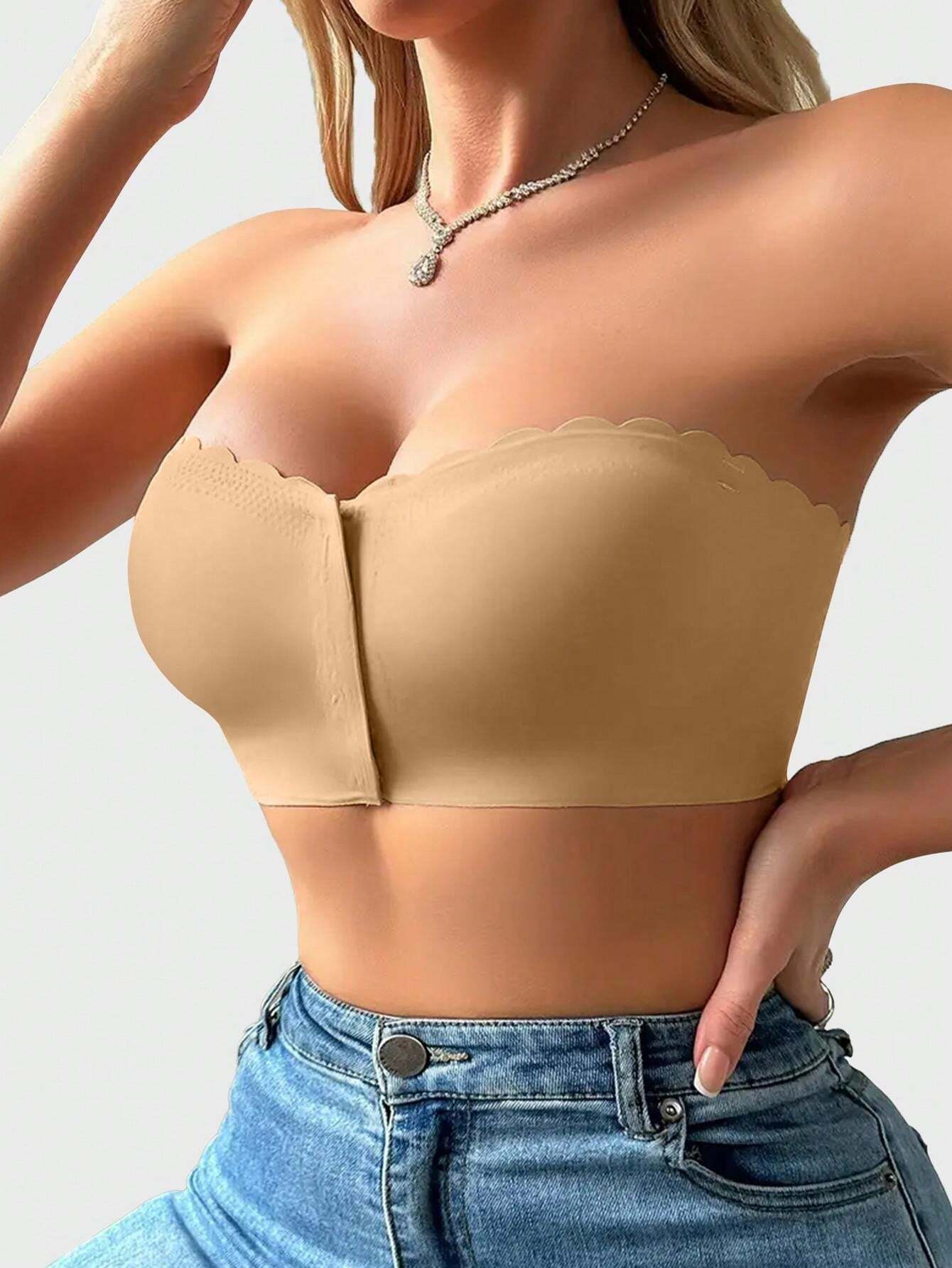 Front Closure Wireless Strapless Bra Beige