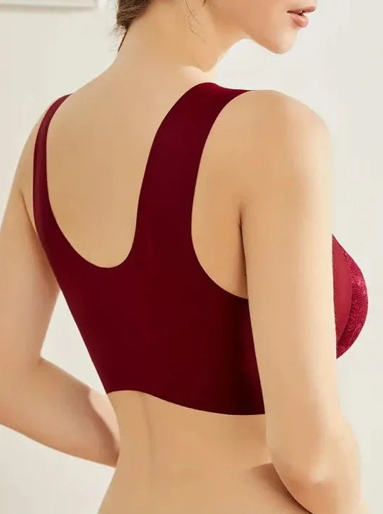 Lace Seamless Wirefree Push-up Pus size Full Coverage Bra Red