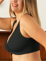 Front Closure Plus Size Seamless Bra .Back To Gather And Prevent Drooping Black