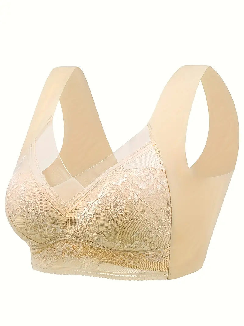Contrast Lace Wireless Bra, Soft & Comfortable Tank Bra, Women's Lingerie & Underwear